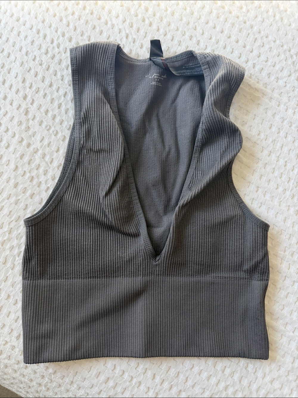 Free People Ribbed V-Neck Crop Tank - Charcoal Gray
